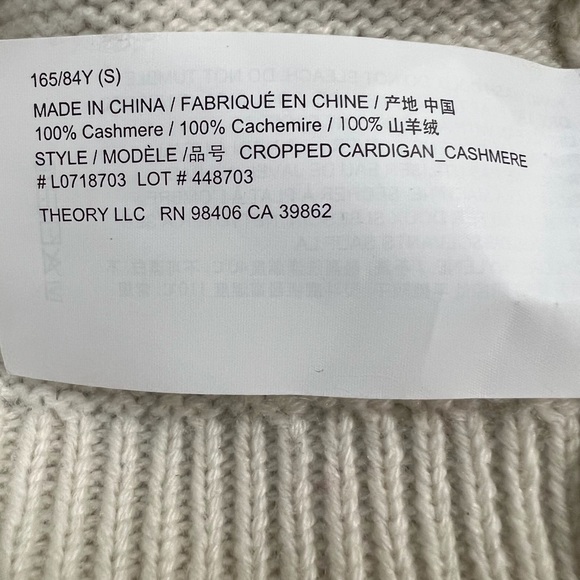 Theory Cropped Cardigan Sweater, Ivory, 100% Cashmere, Small, Pristine EUC - Picture 10 of 16